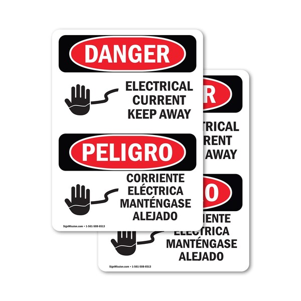 Signmission Electrical Current Keep Away Bilingual Danger Sign, Vinyl Decal, 7in W x 10in L, 2PK OS-2PACK-DS-D-710-VS-1194 - main